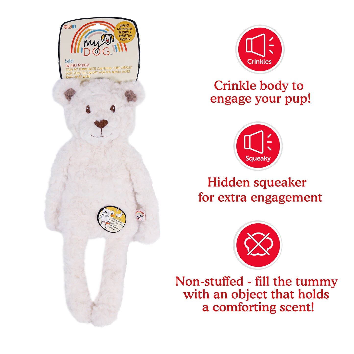 My Dog White Bear Separation and Anxiety Crinkle Toy