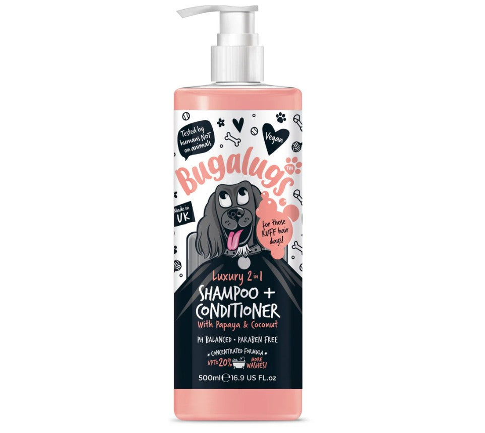 Bugalugs Luxury 2 in 1 Dog Shampoo & Conditioner with Papaya & Coconut 500ml