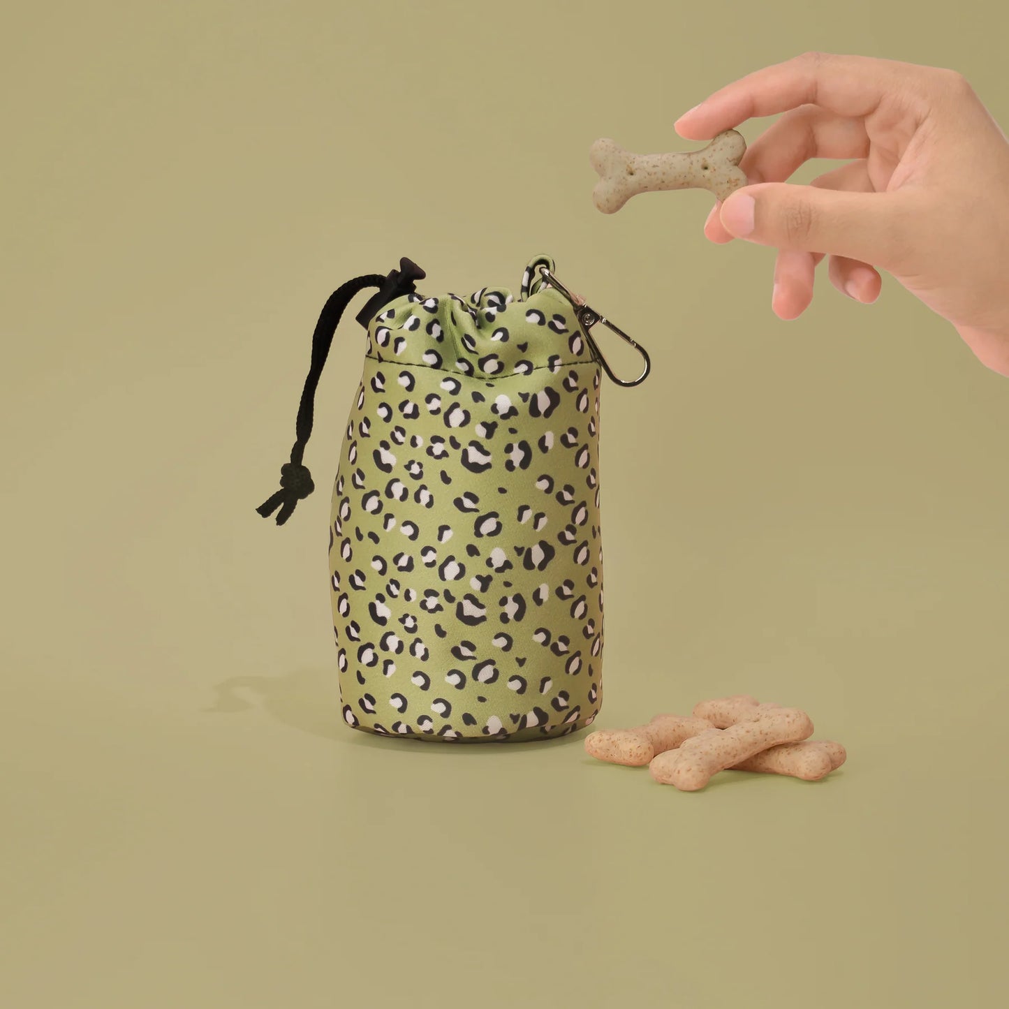 Cocopup London Drawstring Dog Treat Pouch Sage Leopard