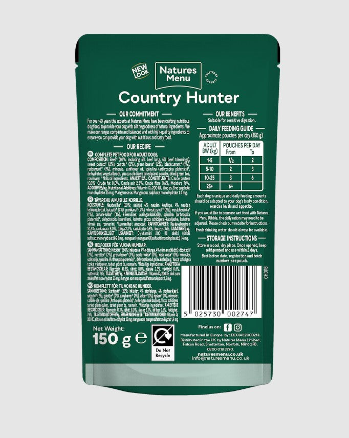 Country Hunter Grass Grazed Beef Wet Dog Food Pouches 150g