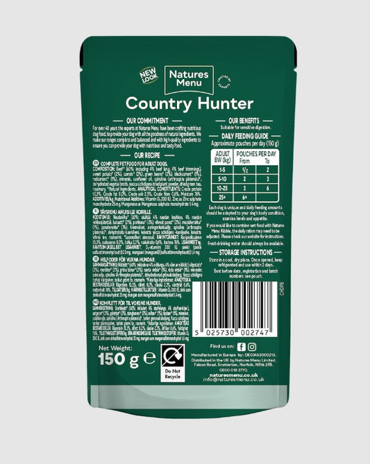 Country Hunter Grass Grazed Beef Wet Dog Food Pouches 150g