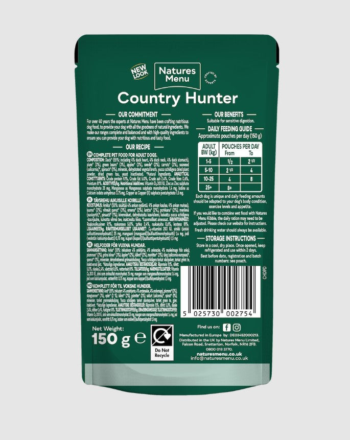 Country Hunter Succulent Duck Wet Dog Food Pouches 150g