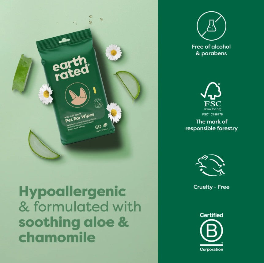 Earth Rated Wild Oat Scent Ear Wipes 60 Wipes