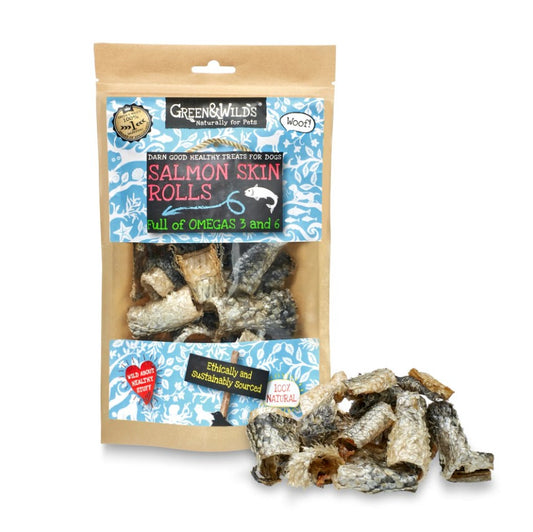Green & Wild's Salmon Skin Rolls 50g