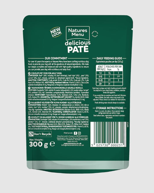 Natures Menu Adult Beef & Tripe with Vegetables Wet Dog Food Pouch 300g