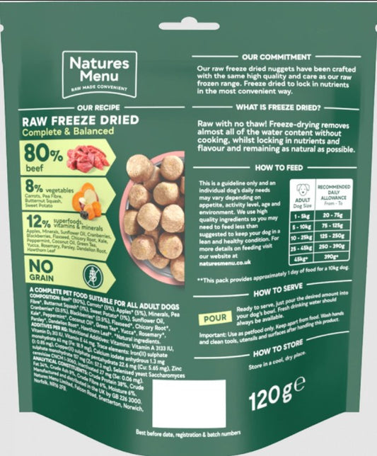 Natures Menu Complete Freeze Dried Dog Food Beef Nuggets 120g