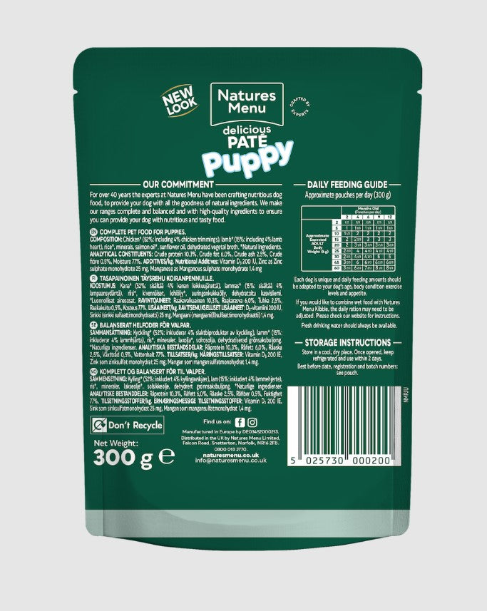 Natures Menu Chicken with Lamb Wet Dog Food Pouch for Puppies 300g