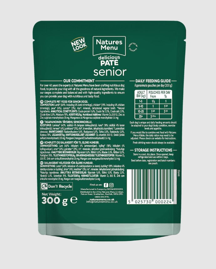 Natures Menu Lamb with Chicken Wet Dog Food Pouch for Seniors 300g
