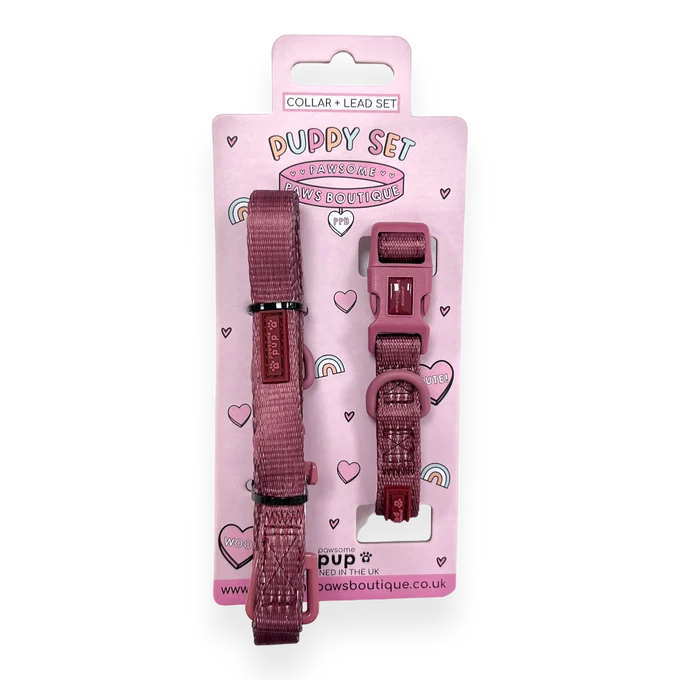 Pawsome Paws Pup Collar & Lead Set Burgundy