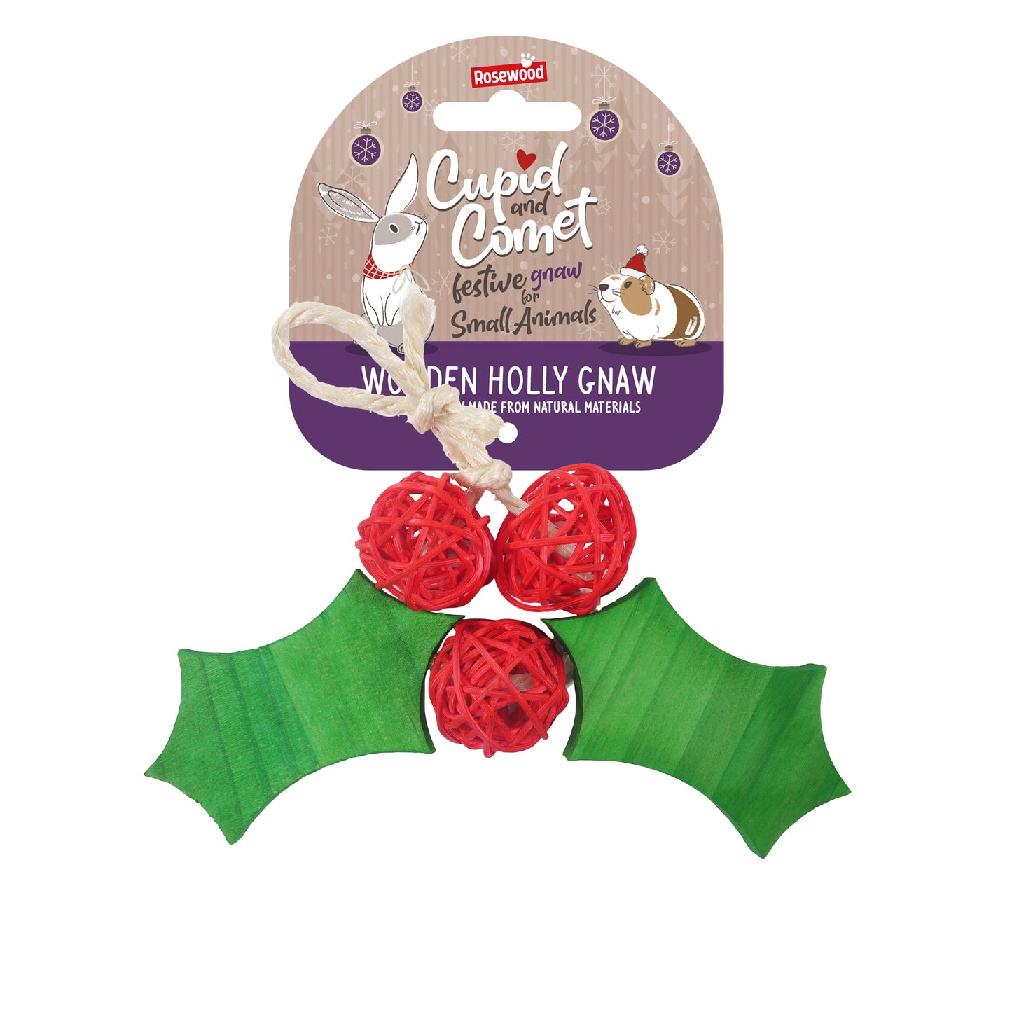 Rosewood Christmas Wooden Holly Gnaw Chew Toy for Small Pets