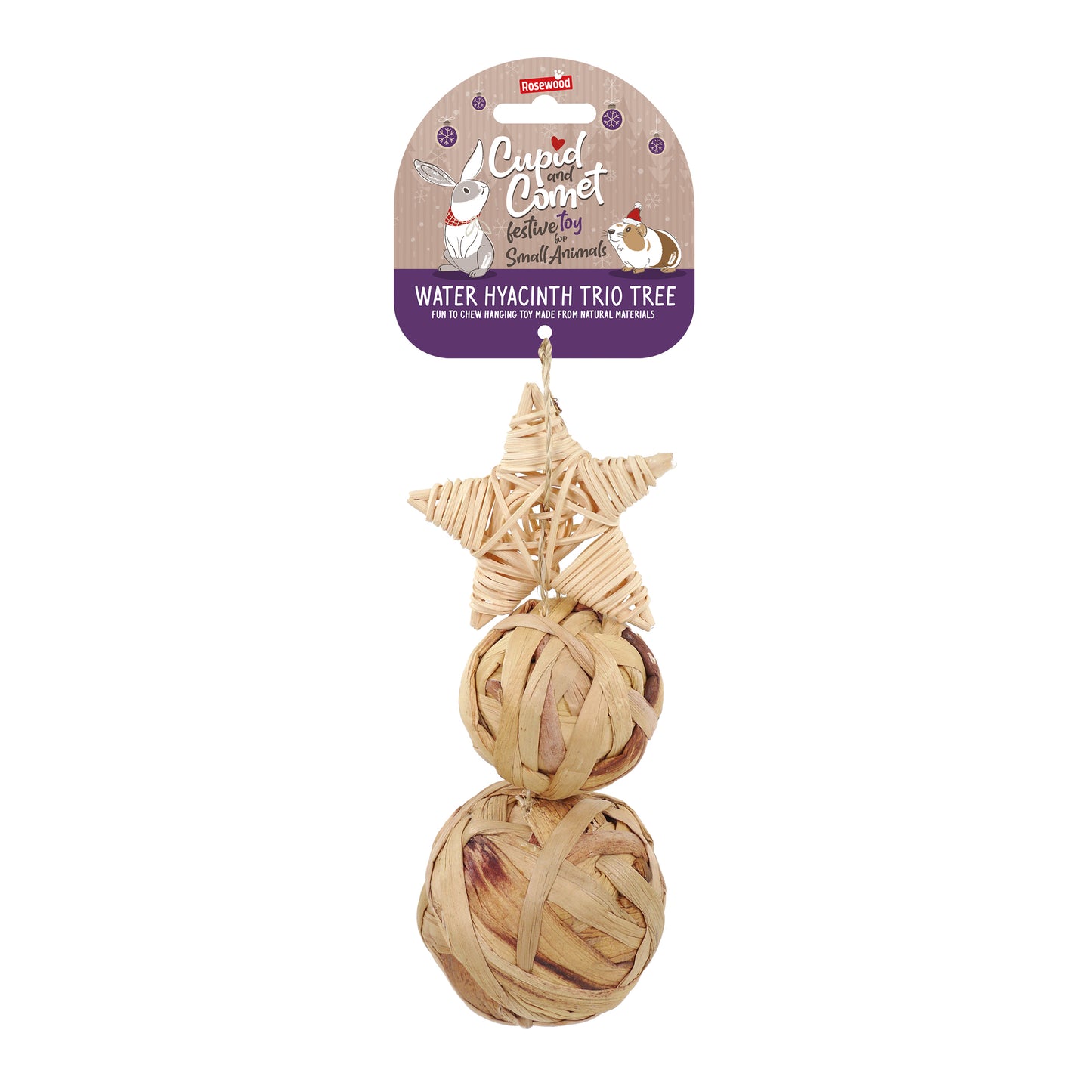 Rosewood Christmas Water Hyacinth Trio Chew Toy for Small Pets