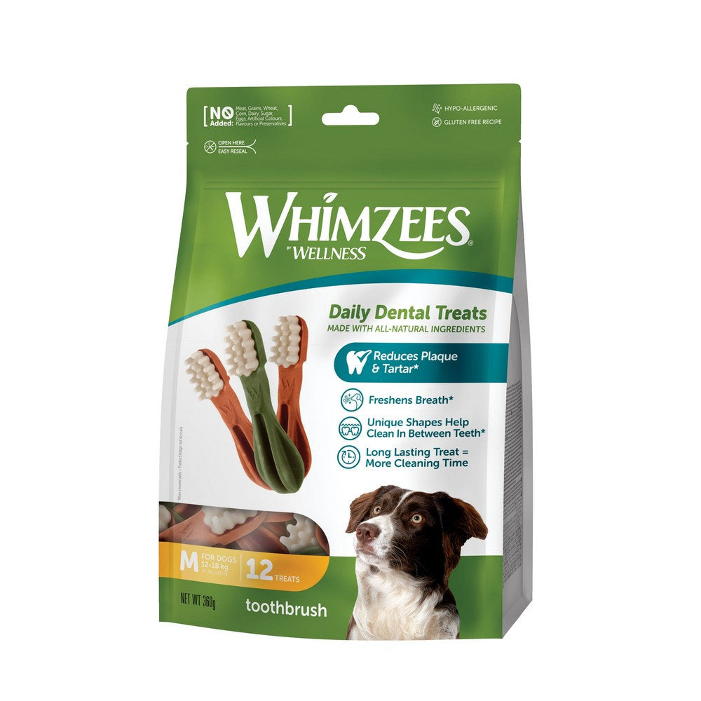 Whimzees Natural Dental Toothbrush Dog Chew Medium 12 Pack Bag