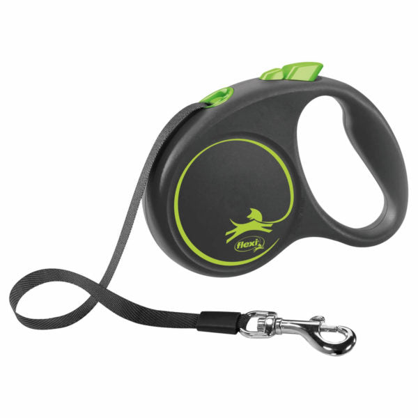 Flexi Black Design Tape 5M Retractable Lead Green