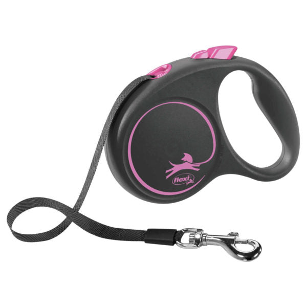 Flexi Black Design Tape 5M Retractable Lead Pink