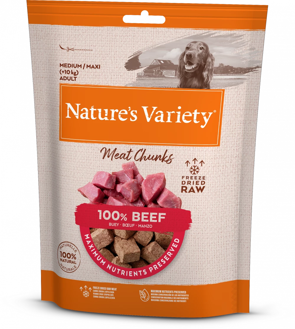 Natures Variety Freeze Dried Beef Dog Treat Chunks 50g