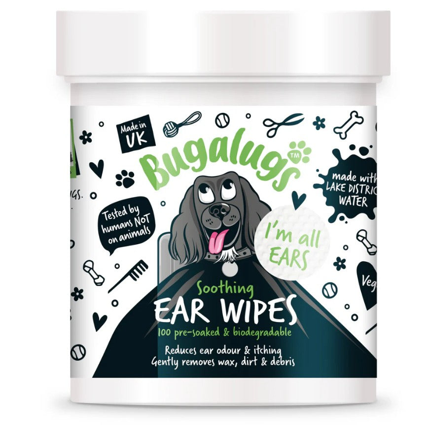 Bugalugs Soothing Ear Wipes for Dogs 100 Pre-soaked & Biodegradable Wipes