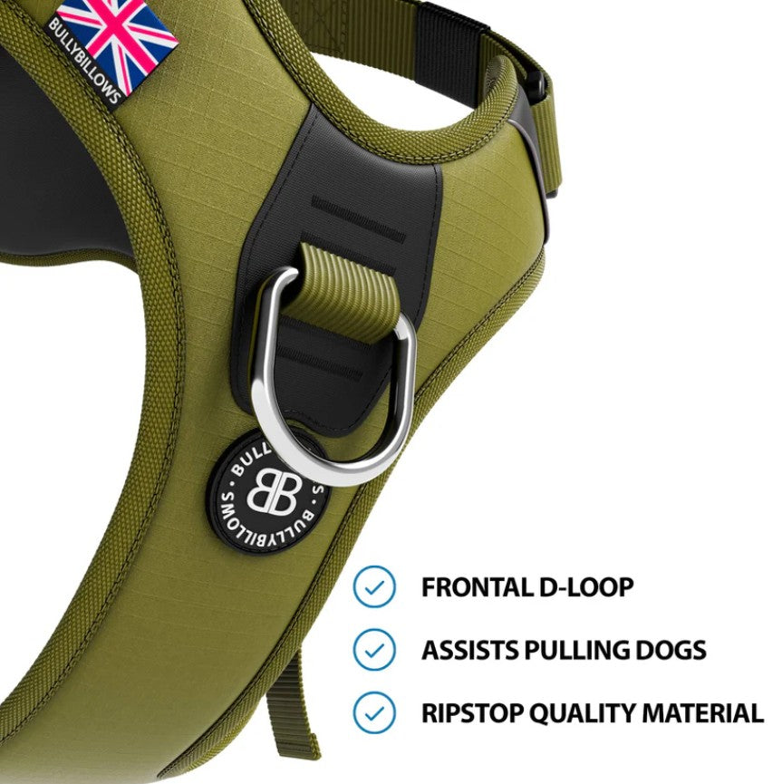 BullyBillows Anti Pull Hurricane Harness - With Handle - Olive Green