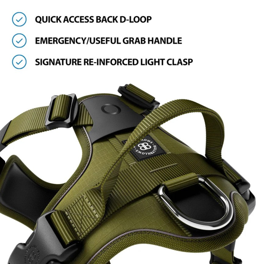 BullyBillows Anti Pull Hurricane Harness - With Handle - Olive Green