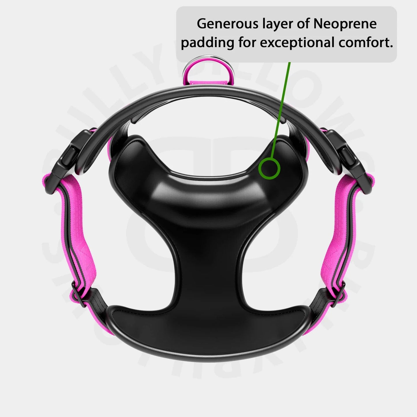 Neoprene Lining Inside Bullybillows Premium Strong Dog Harness in Magenta Pink