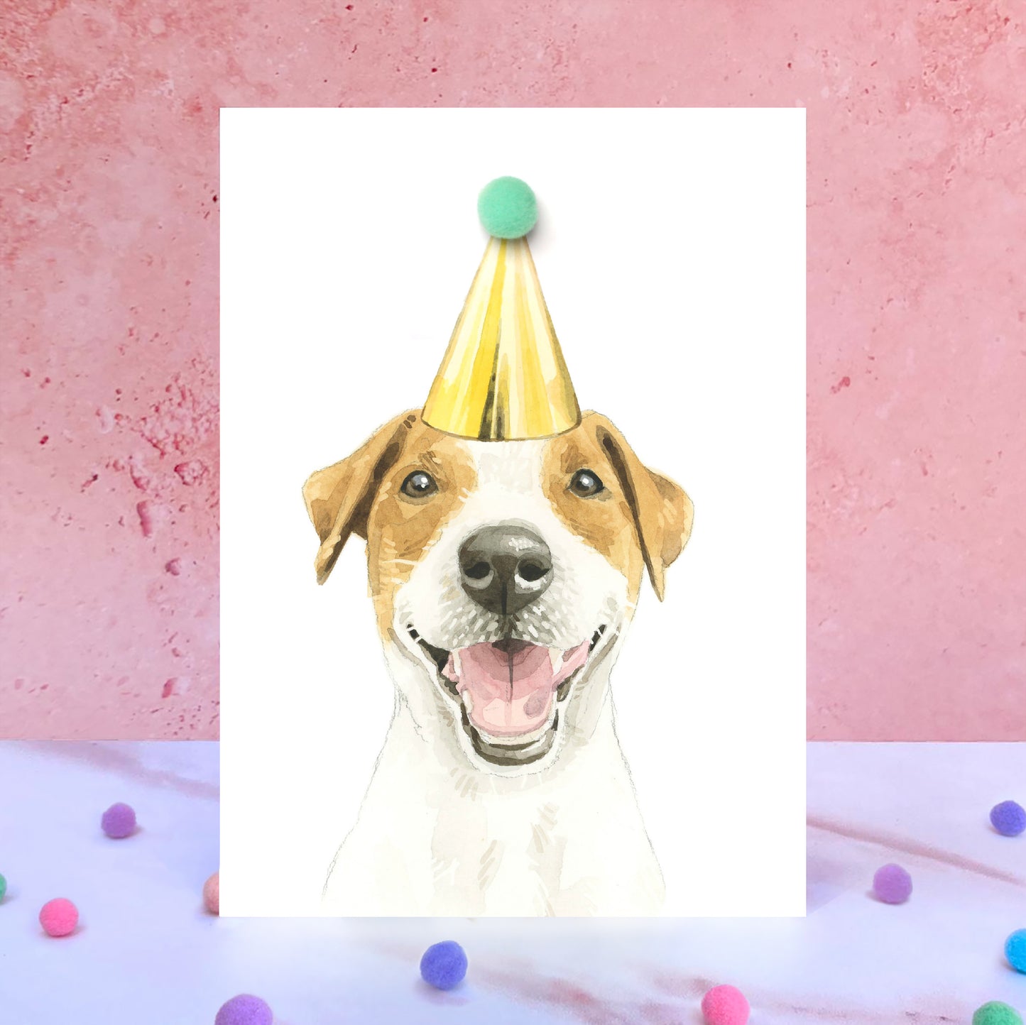 Jack Russell Terrier Pompom Blank Birthday Card