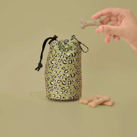 Cocopup London Drawstring Dog Treat Pouch Sage Leopard