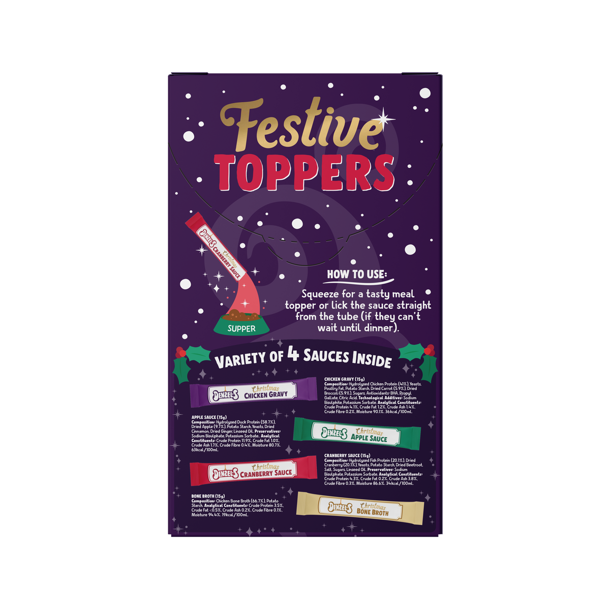 Denzel's Christmas Festive Toppers for Dogs 4 x 15g Pack