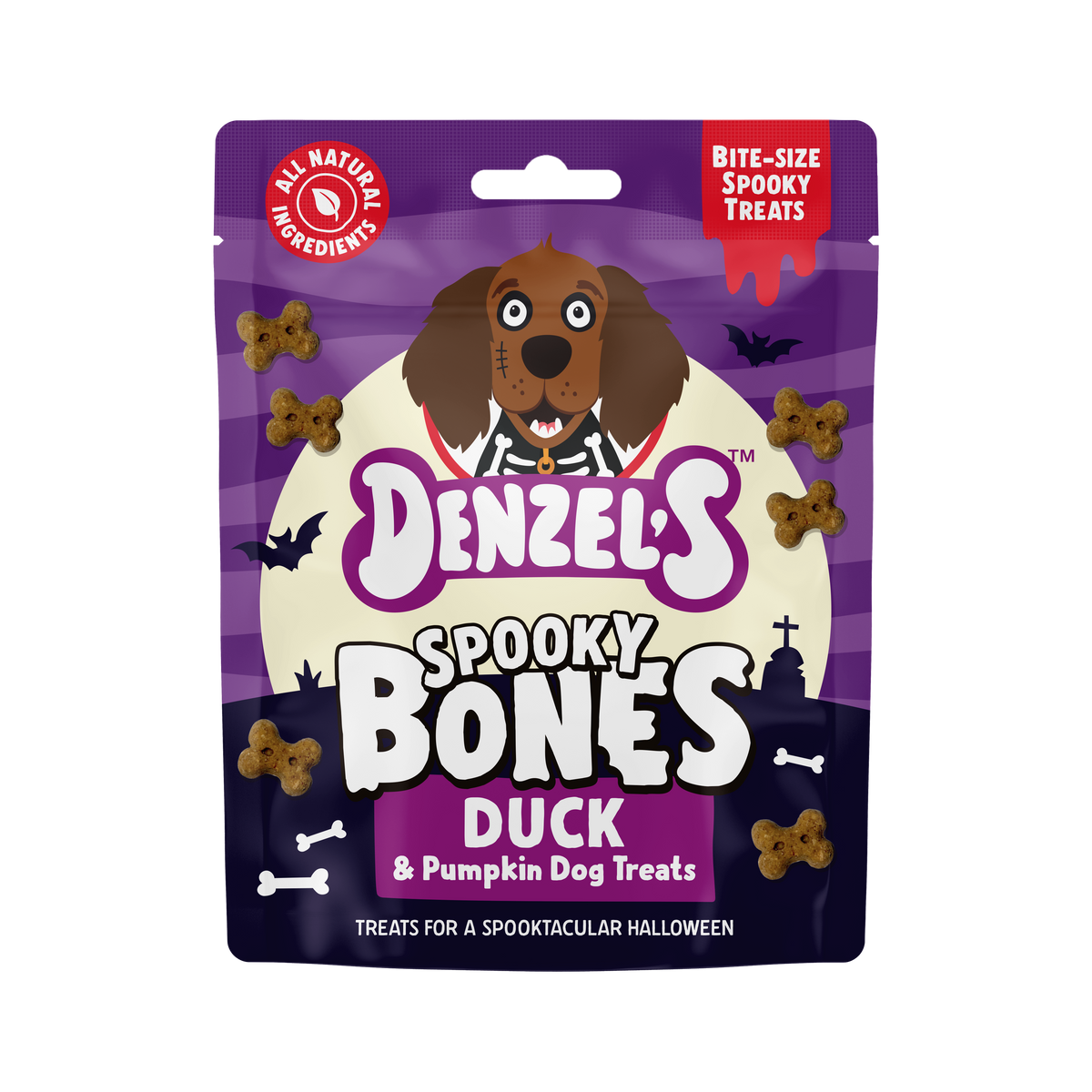 Denzel's Halloween Spooky Bones Duck and Pumpkin Dog Treats 100g
