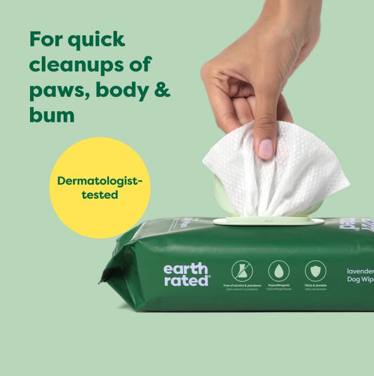 Earth Rated Lavender Dog Grooming Wipes for Paws, Body & Bum