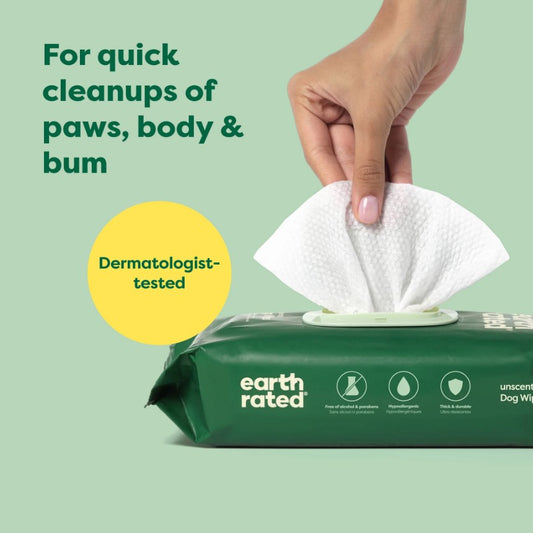 Earth Rated Unscented Dog Grooming Wipes for Paws, Body & Bum