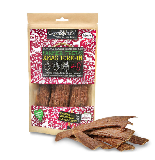 Green & Wild's Christmas Xmas Turk-In Chews for Dogs 100g