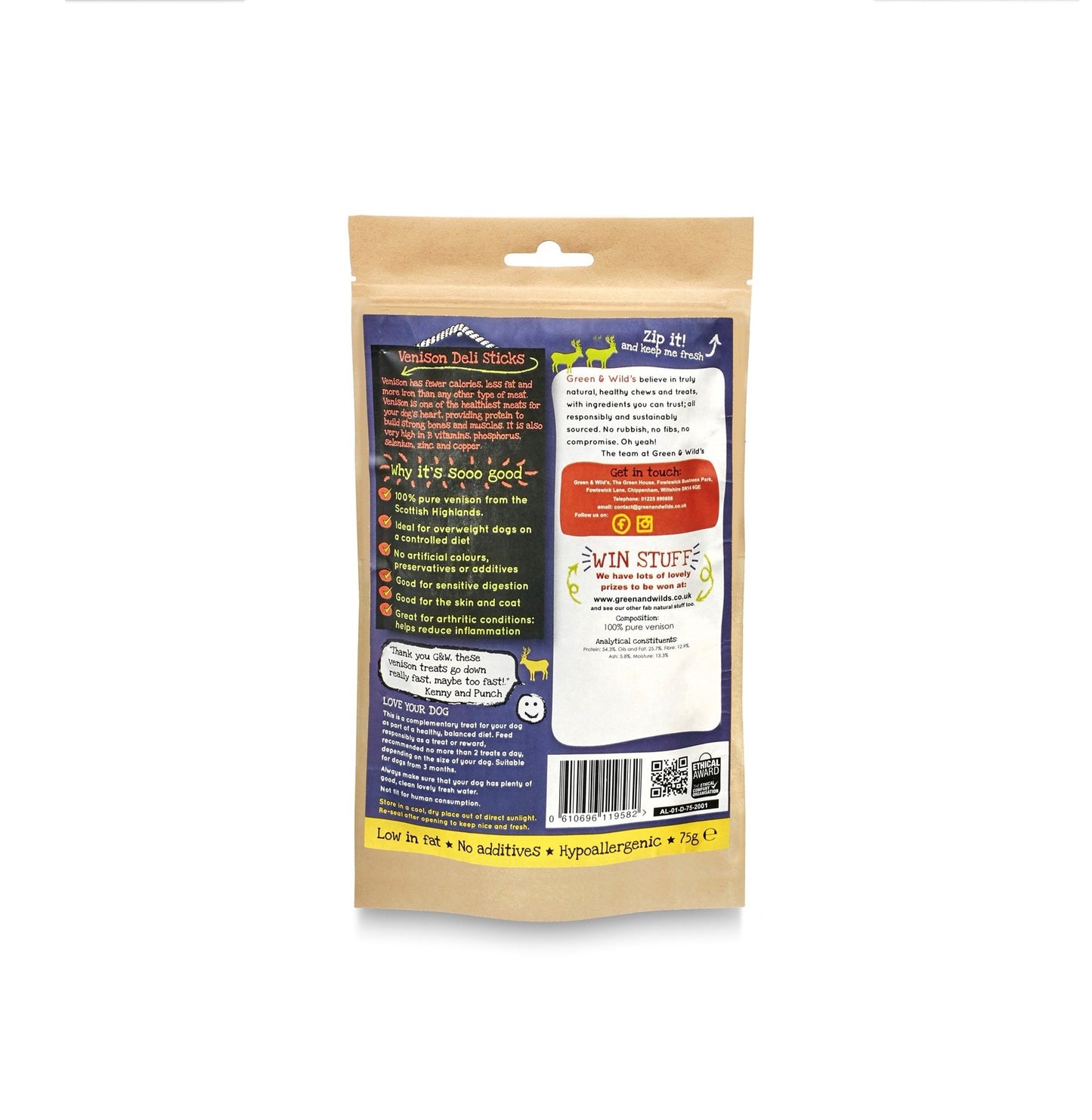 Green & Wild's Venison Sticks 75g