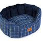 House of Paws Navy Check Tweed Oval Snuggle Bed