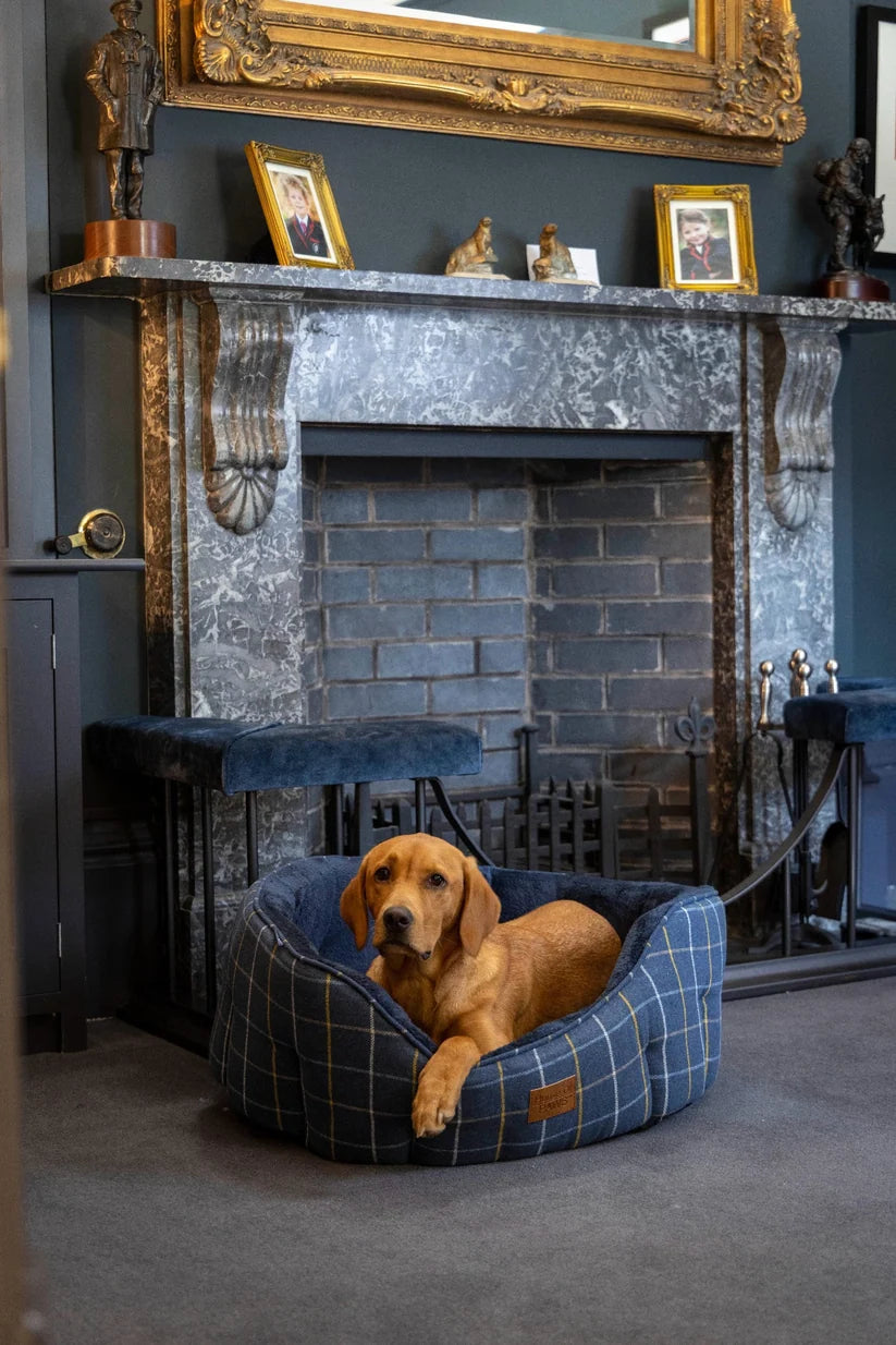 House of Paws Navy Check Tweed Oval Snuggle Bed