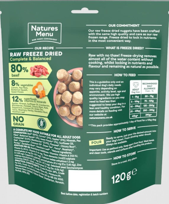 Natures Menu Complete Freeze Dried Dog Food Beef Nuggets 120g