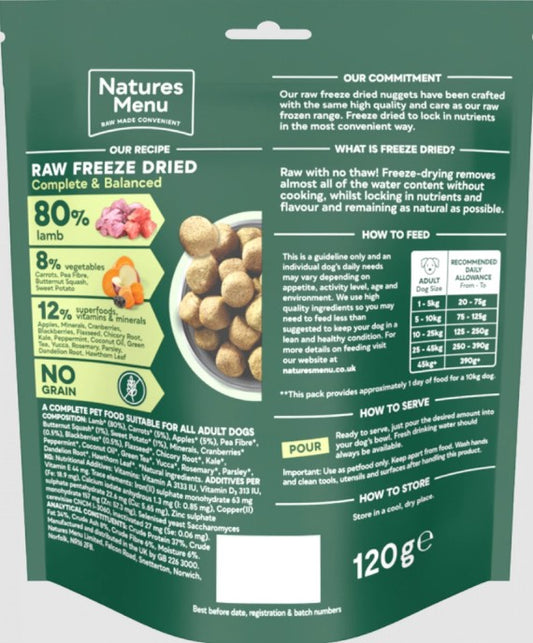 Natures Menu Complete Freeze Dried Dog Food Lamb Nuggets 120g