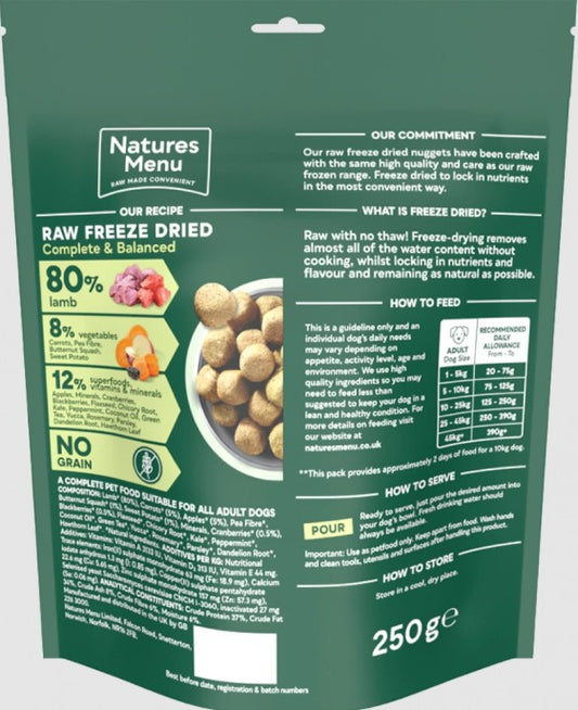 Natures Menu Complete Freeze Dried Dog Food Lamb Nuggets 250g