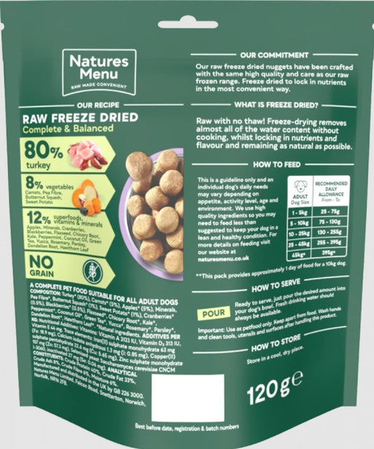 Natures Menu Complete Freeze Dried Dog Food Turkey Nuggets 120g