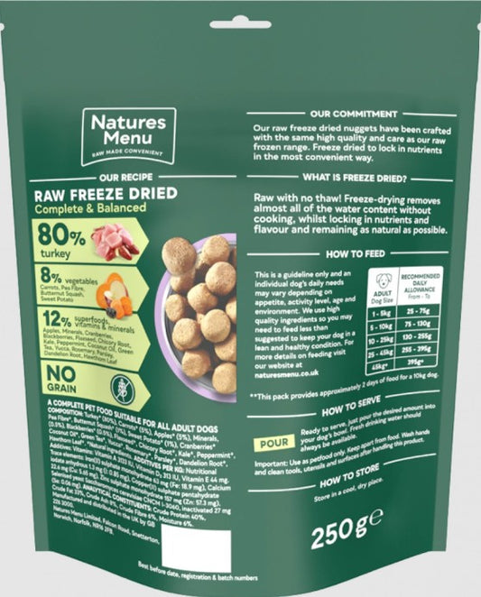 Natures Menu Complete Freeze Dried Dog Food Turkey Nuggets 250g