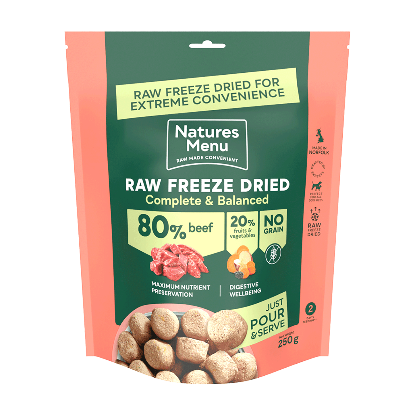 Natures Menu Complete Raw Freeze Dried Dog Food Beef Nuggets 250g