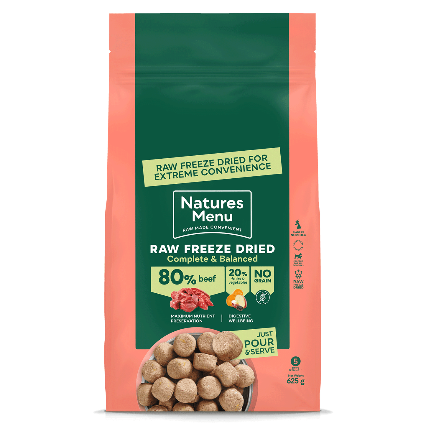 Natures Menu Complete Raw Freeze Dried Dog Food Beef 625g