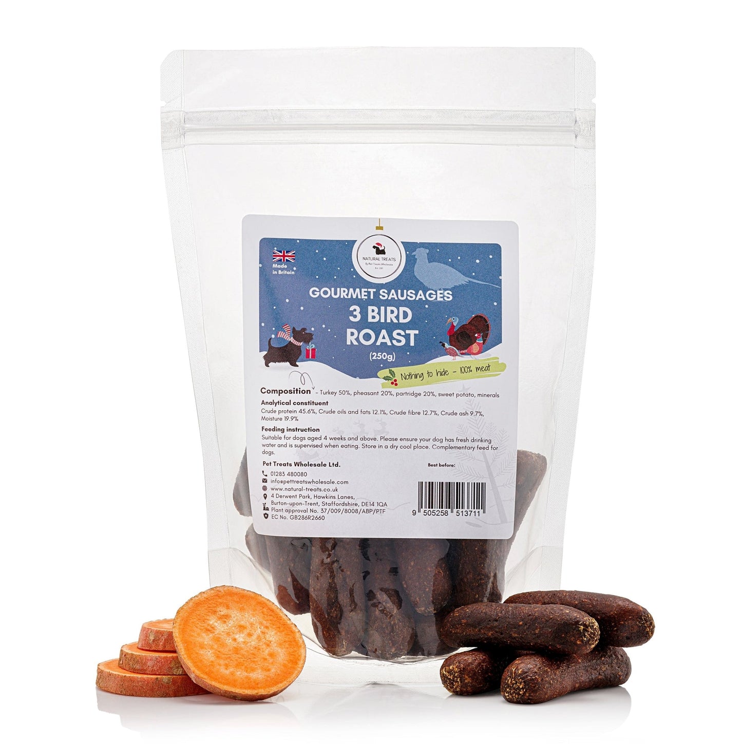 Pet Treats Wholesale Gourmet 3 Bird Roast Sausages 250g