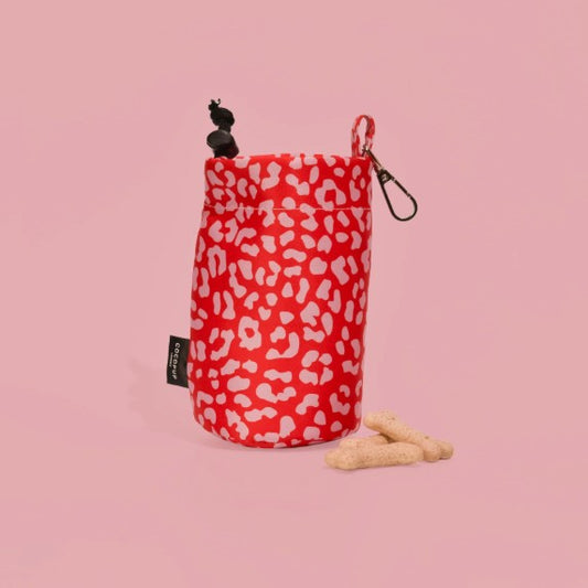 Cocopup London Drawstring Dog Treat Pouch Red & Pink Leopard