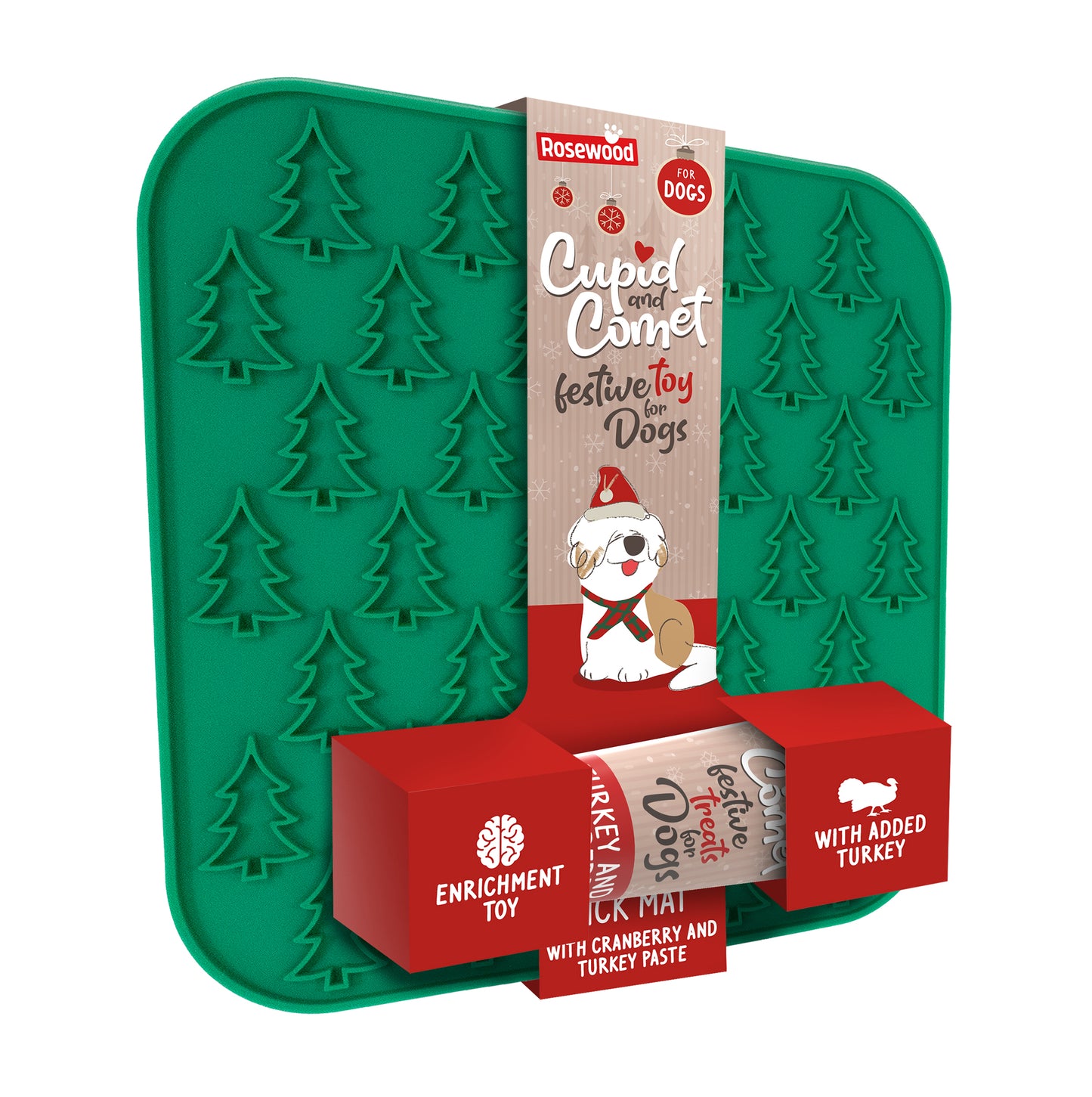 Rosewood Christmas Tree Lickmat with Turkey and Cranberry Paste 75g Dog Toy & Treat Gift Set