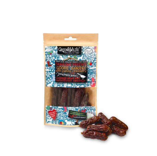 Green & Wild's Christmas Goose & Cranberry Christmas Bangers for Dogs 75g