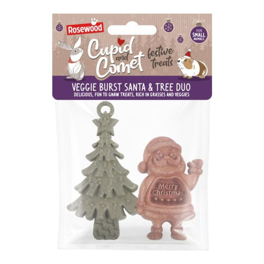 Rosewood Christmas Cupid & Comet Veggie Burst Santa & Tree Duo Gnaw Treats for Small Animals