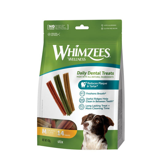 Whimzees Natural Dental Stix Dog Chew Medium 12 Pack Bag