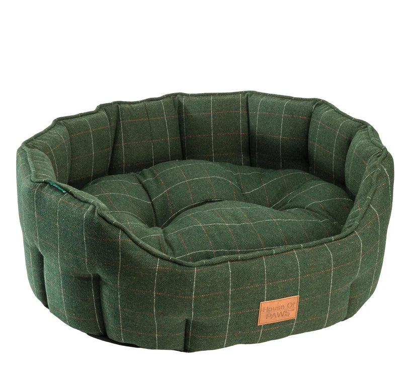 House of Paws Green Tweed Oval Snuggle Bed