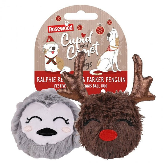 Rosewood Christmas Ralphie Reindeer & Parker Penguin Dog Toy Duo