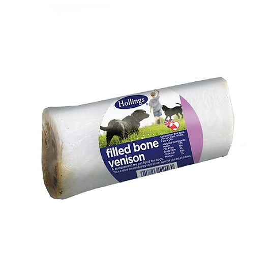 A bone dog chew with venison filling
