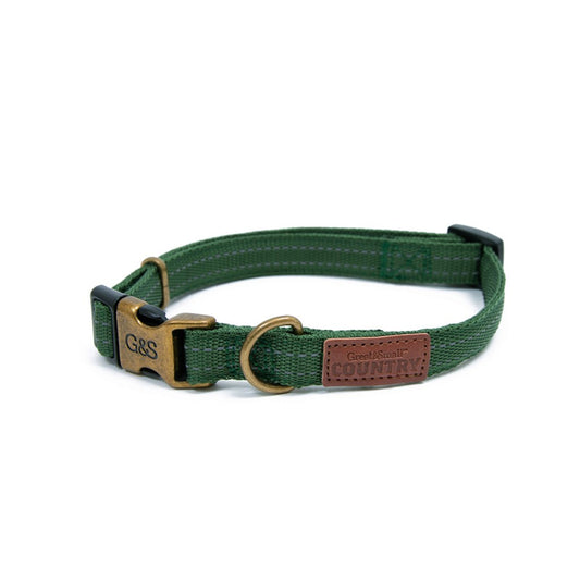 Great&Small Country Canvas Forest Green Dog Collar with metal clasp